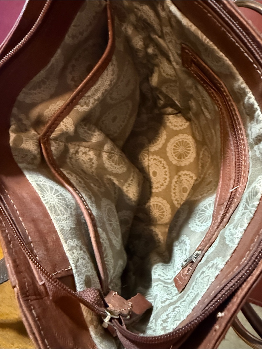 American West Brown Leather Tote with Turquoise Floral Accents - Picture 2 of 5